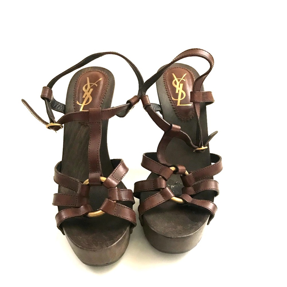 YSL Brown Leather Sandals size 41 platform 1970s